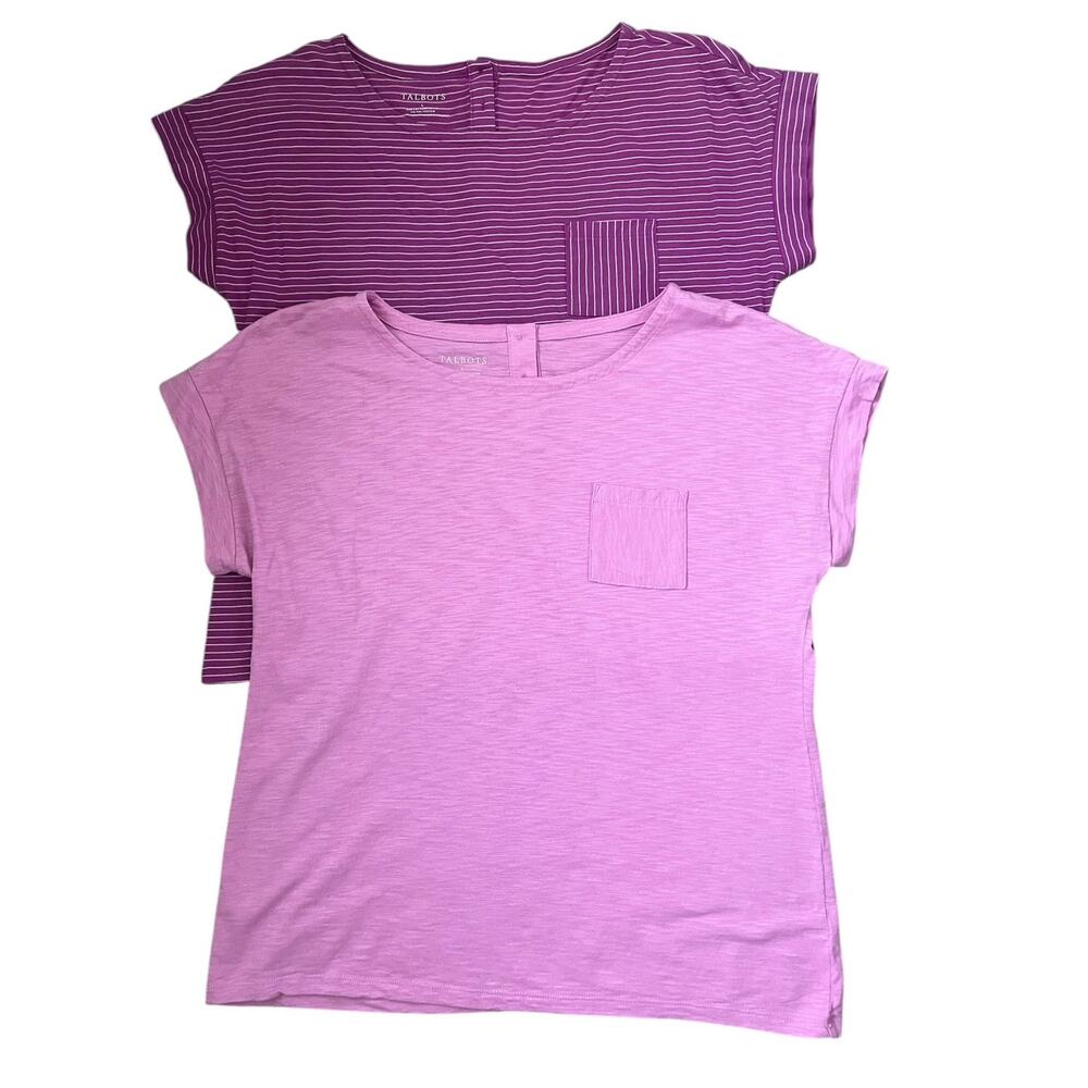 Bundle 2 Talbots Pocket Tee Crew Neck Short Sleeves Button Back Casual Large